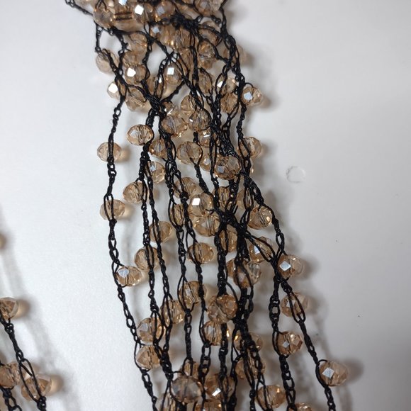 Very Pretty 19 Inch Black Fabric And Orangish Glass Bead Necklace - Picture 6 of 12